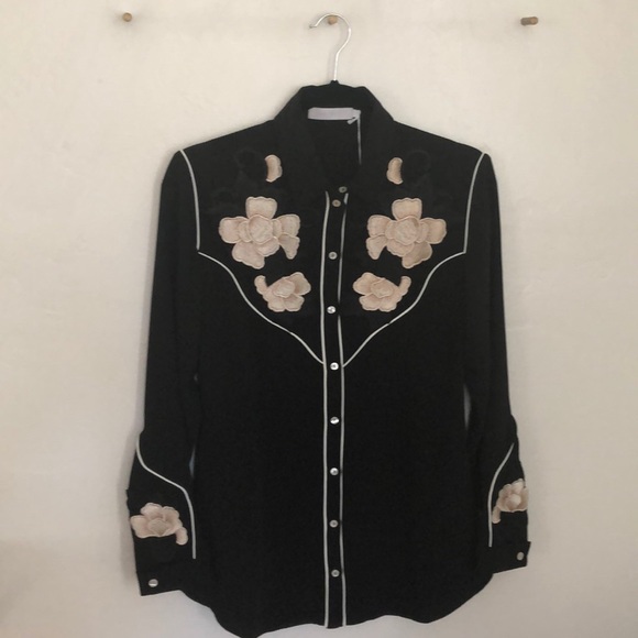 Anne Fontaine Black Floral Button Down Shirt - Picture 1 of 4